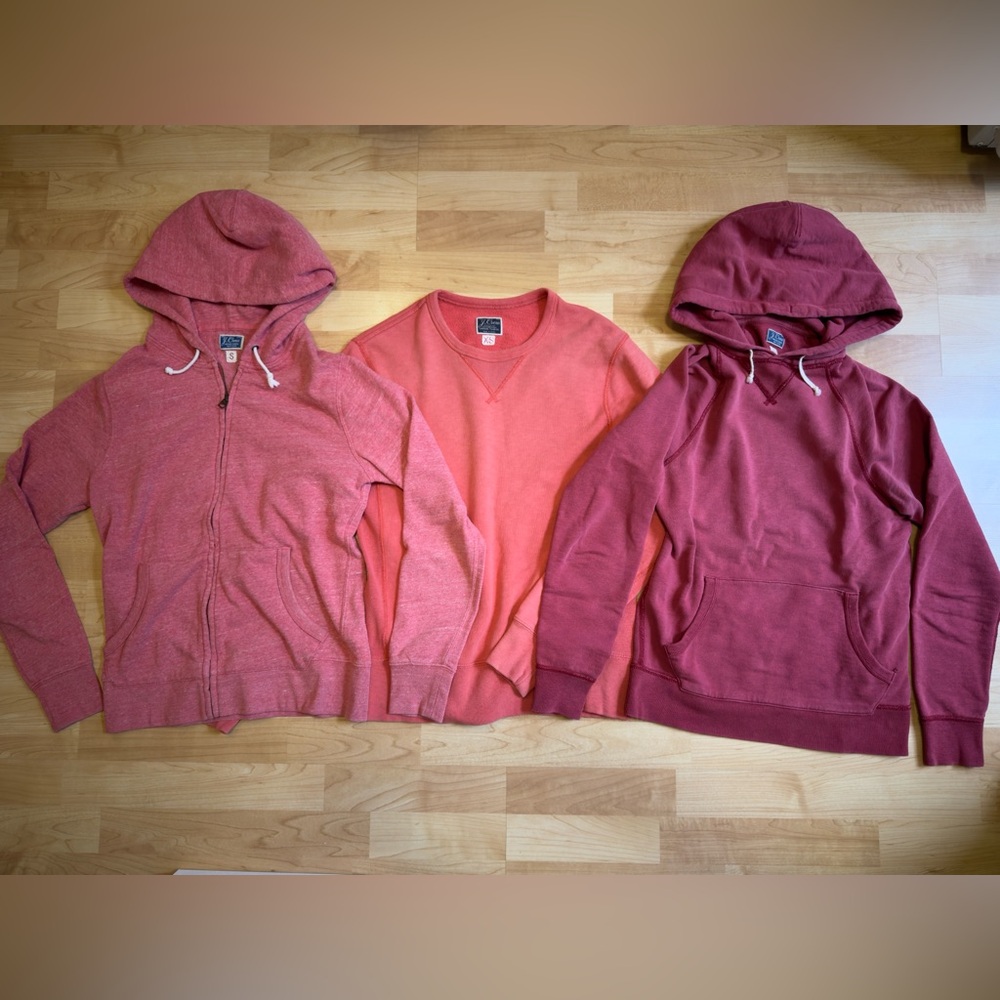 3 J Crew Mens Vintage Fleece Hoodie Sweatshirt - Size XS/S (Sunfaded Red/Orange)